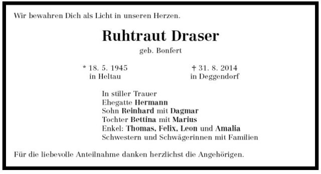 Bonfert Ruhtraut 1945-2014 Todesanzeige